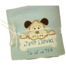 Baby Boy Personalised Embroidered Blanket Cute Doggy Design